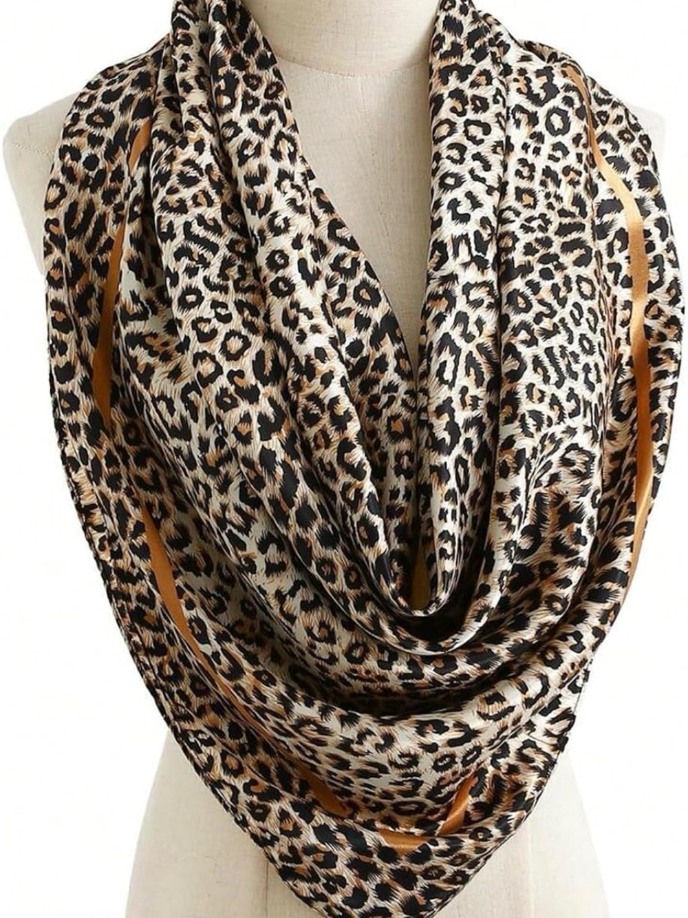Leopard Print Satin Headscarf - Brown, Black & Cream - Picture 2 of 4